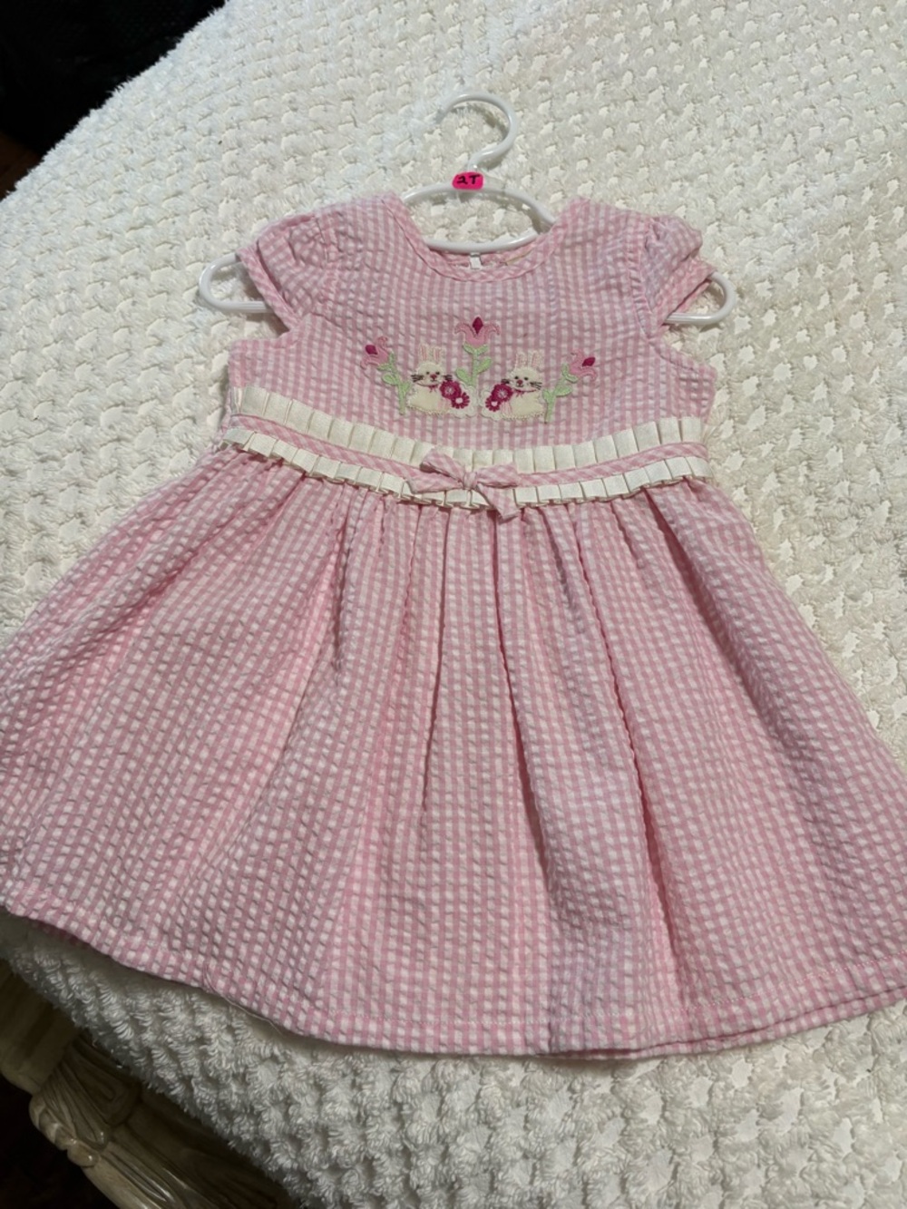Vintage Pink Embroidered Girls' Seersucker Dress